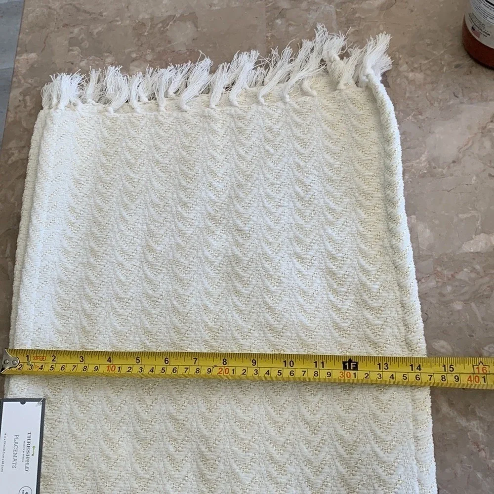 Threshold placemats pack of‎ 4 new with tags white shimmer gold fringe boho